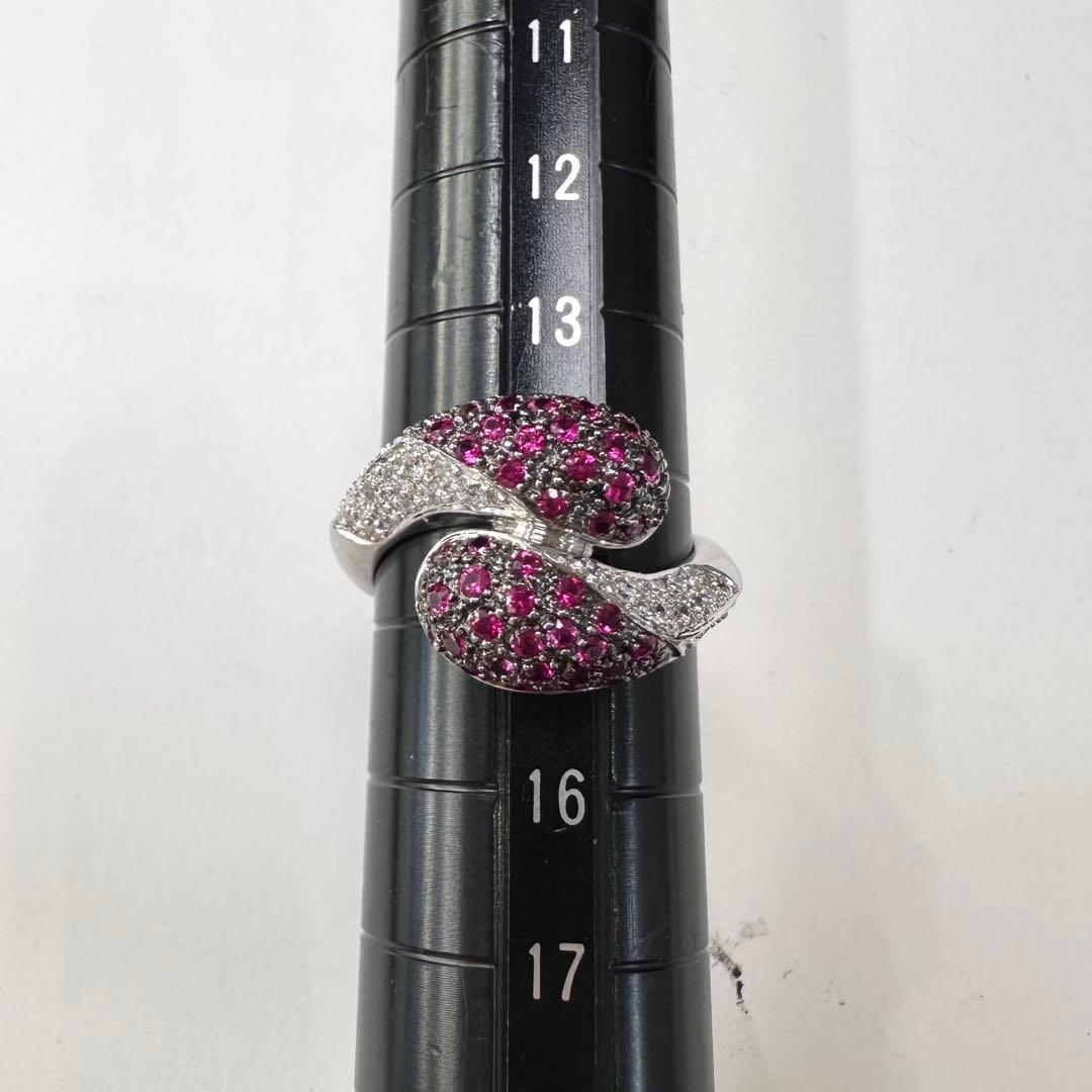 K18 ルビー ダイヤモンド パヴェ クロス リング 0.7ct