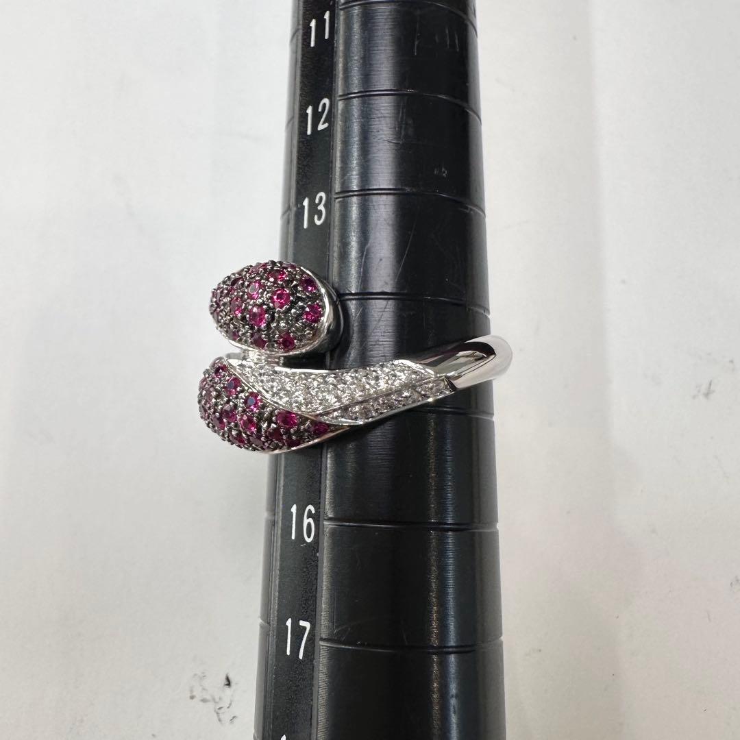 K18 ルビー ダイヤモンド パヴェ クロス リング 0.7ct