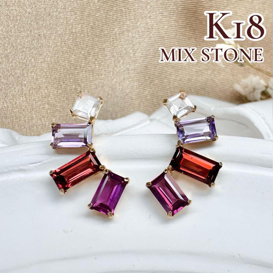 【美品】K18 マルチカラーストーン ピアス