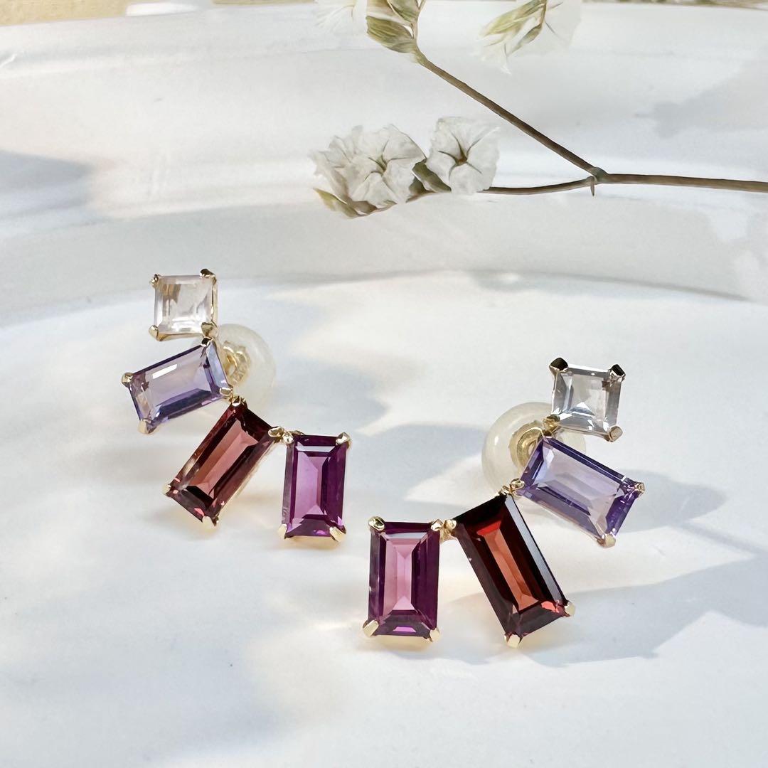 【美品】K18 マルチカラーストーン ピアス