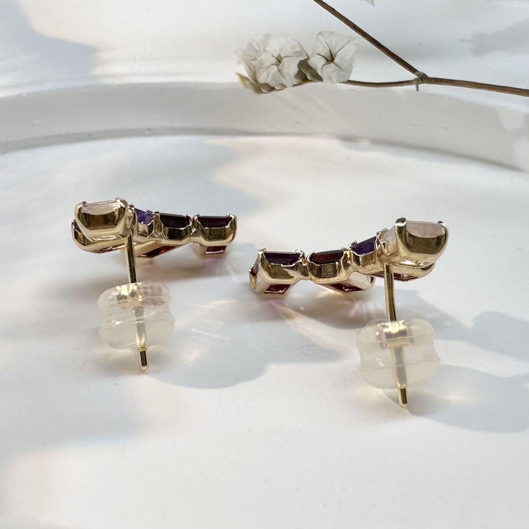 【美品】K18 マルチカラーストーン ピアス