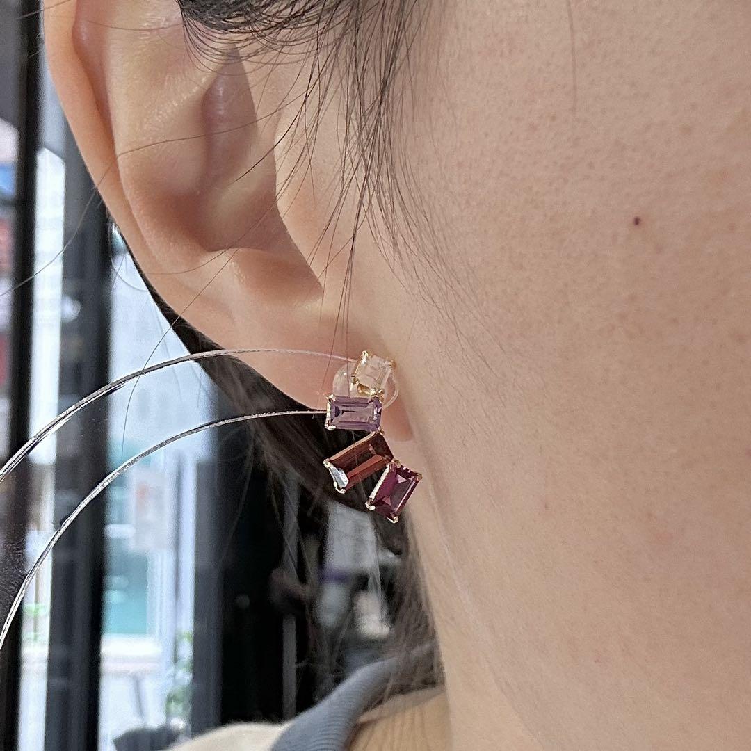 【美品】K18 マルチカラーストーン ピアス