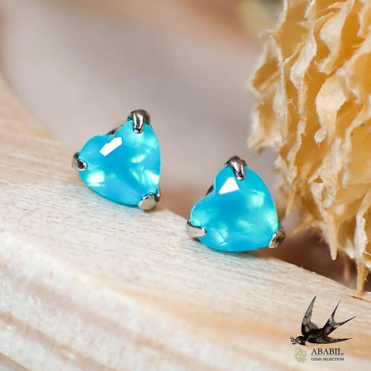 PT900 Natural sea blue chalcedony earrings ★ Heart 0.20ct ★ 