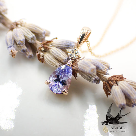 Artwork・Simple pendant top・with diamonds【Lavender Zoisite】